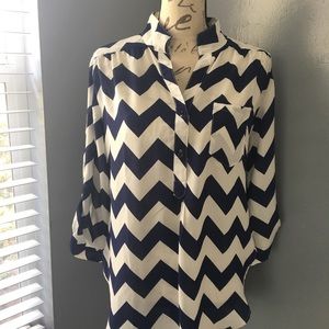 Blue and white chevron print tunic